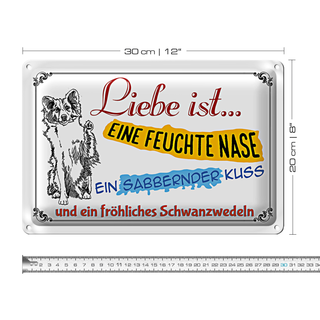 Blechschild Spruch 30x20cm Liebe ist eine feuchte Nase Kuss