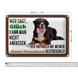 Blechschild Spruch 30x20cm wer sagt Glück Berner Sennenhund