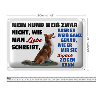 Blechschild Spruch 30x20cm mein Hund weiß zwar Hundeliebe