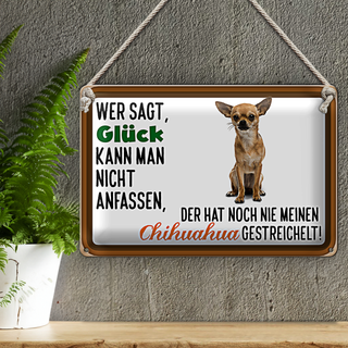 Blechschild Spruch 30x20cm wer sagt Glück Chihuahua Hund
