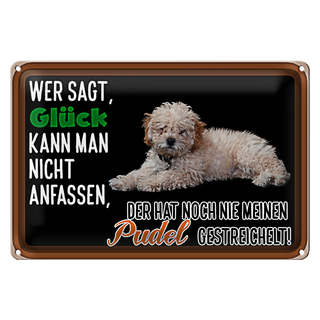 Blechschild Spruch 30x20cm Glück nicht anfassen Pudel streicheln