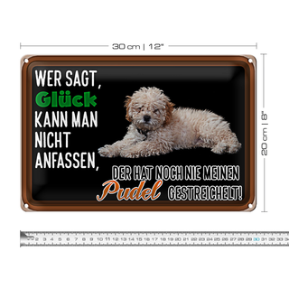 Blechschild Spruch 30x20cm Glück nicht anfassen Pudel streicheln
