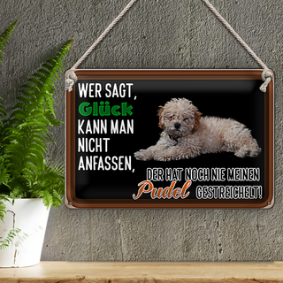 Blechschild Spruch 30x20cm Glück nicht anfassen Pudel streicheln