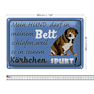 Blechschild Spruch 30x20cm mein Hund darf im Bett schlafen