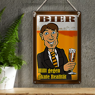 Blechschild 20x30cm Bier hilft gegen akute Realität