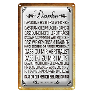 Blechschild Spruch 20x30cm Danke dass du bist der du bist