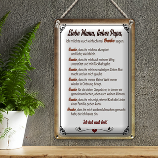 Blechschild Spruch 20x30cm Mama Papa hab euch lieb danke