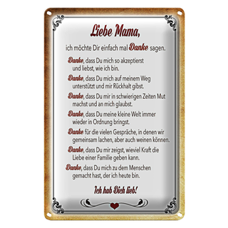 Blechschild Spruch 20x30cm liebe Mama Ich hab dich lieb