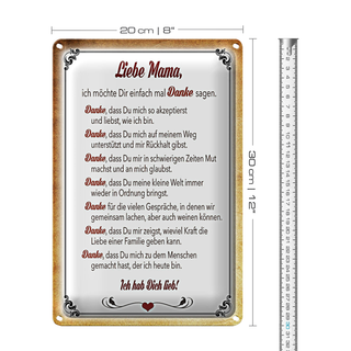 Blechschild Spruch 20x30cm liebe Mama Ich hab dich lieb