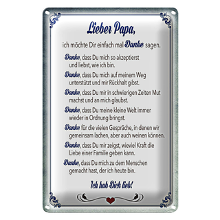 Blechschild Spruch 20x30cm lieber Papa Ich hab dich lieb