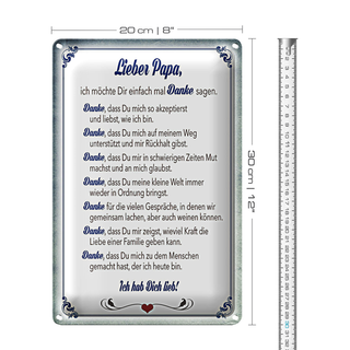Blechschild Spruch 20x30cm lieber Papa Ich hab dich lieb
