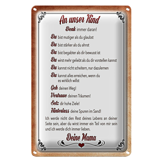 Blechschild Spruch 20x30cm Kind denk immer daran deine Mama