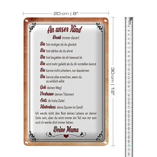 Blechschild Spruch 20x30cm Kind denk immer daran deine Mama