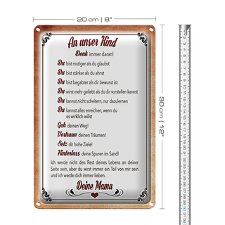 Blechschild Spruch 20x30cm Kind denk immer daran deine Mama