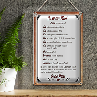 Blechschild Spruch 20x30cm Kind denk immer daran deine Mama