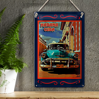 Blechschild Cuba 20x30cm Habana Cuba blaues Auto
