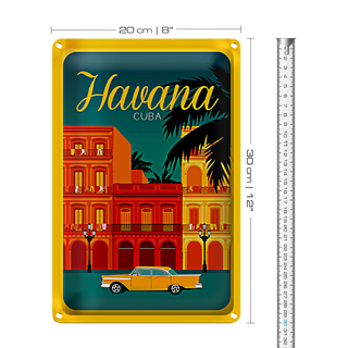 Blechschild Havana 20x30cm Cuba Zeichnung gelbes Auto