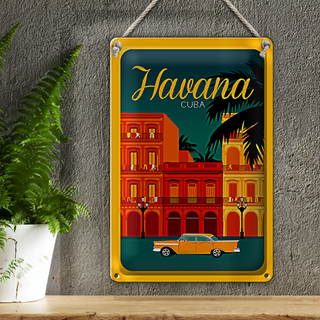Blechschild Havana 20x30cm Cuba Zeichnung gelbes Auto