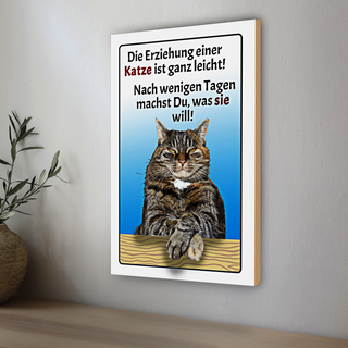 Holzschild Spruch 20x30cm die Erziehung einer Katze leicht
