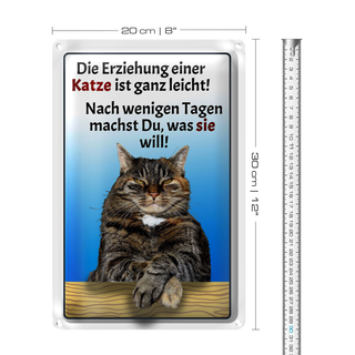 Blechschild Spruch 20x30cm die Erziehung einer Katze leicht