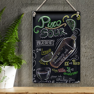 Blechschild Cocktail 20x30cm Rezept Pisco Sour