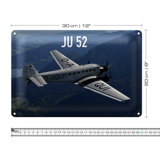 Blechschild Flugzeug 30x20cm JU 52 in der Luft