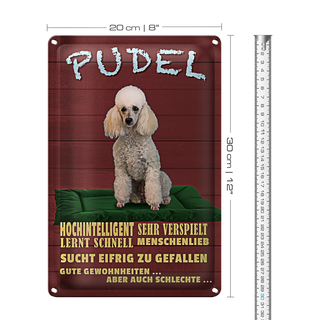 Blechschild Spruch 20x30cm Pudel hochintelligent lieb Hund