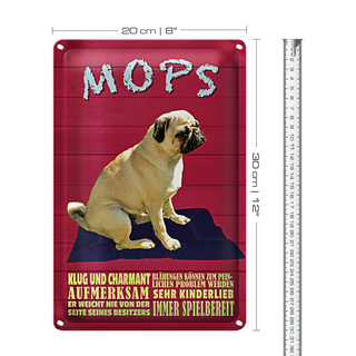 Blechschild Spruch 20x30cm Mops Hund klug und charmant