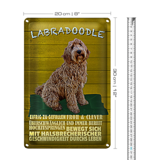 Blechschild Spruch 20x30cm Labradoodle Hund froh und clever