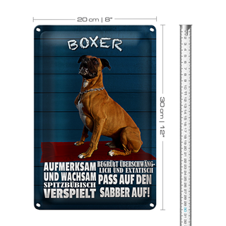 Blechschild Spruch 20x30cm Boxer Hund aufmerksam wachsam