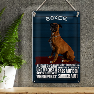 Blechschild Spruch 20x30cm Boxer Hund aufmerksam wachsam