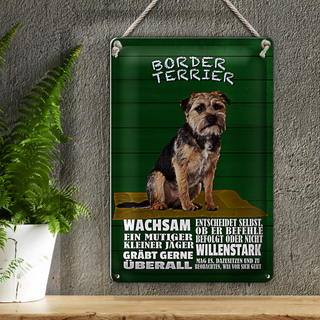 Blechschild Spruch 20x30cm Border Terrier Hund wachsam
