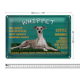 Blechschild Spruch 30x20cm Whippet Hund gentle amiable