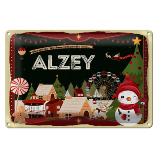 Blechschild Weihnachten Grüße aus ALZEY 30x20cm