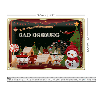 Blechschild Weihnachten Grüße aus BAD DRIBURG 30x20cm