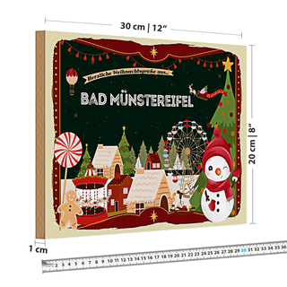 Holzschild Weihnachten Grüße aus BAD MÜNSTEREIFEL 30x20cm