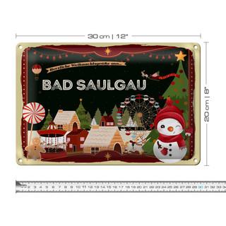 Blechschild Weihnachten Grüße aus BAD SAULGAU 30x20cm