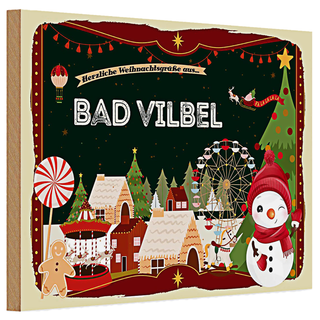Holzschild Weihnachten Grüße BAD VILBEL 30x20cm