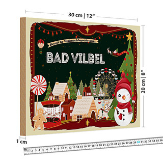 Holzschild Weihnachten Grüße BAD VILBEL 30x20cm