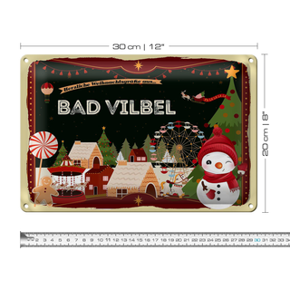 Blechschild Weihnachten Grüße BAD VILBEL 30x20cm