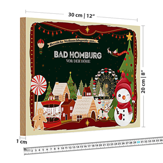 Holzschild Weihnachten Grüße aus BAD-HOMBURG 30x20cm