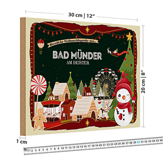 Holzschild Weihnachten Grüße aus BAD MÜNDER 30x20cm