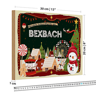 Holzschild Weihnachten Grüße aus BEXBACH 30x20cm