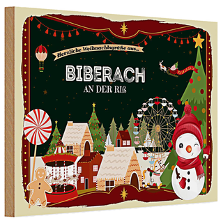Holzschild Weihnachten Grüße aus BIBERACH an der riß 30x20cm