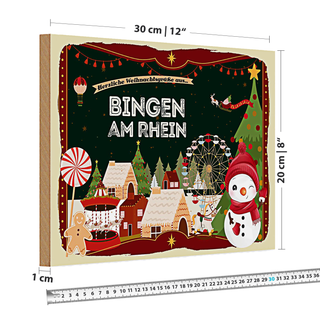 Holzschild Weihnachten Grüße BINGEN AM RHEIN 30x20cm