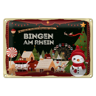 Blechschild Weihnachten Grüße BINGEN AM RHEIN 30x20cm