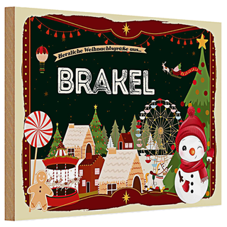 Holzschild Weihnachten Grüße aus BRAKEL 30x20cm