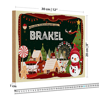 Holzschild Weihnachten Grüße aus BRAKEL 30x20cm
