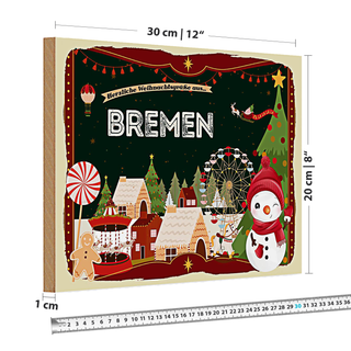 Holzschild Weihnachten Grüße aus BREMEN 30x20cm