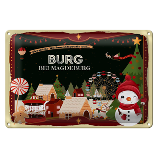Blechschild Weihnachten Grüße aus BURG bei MAGDEBURG 30x20cm